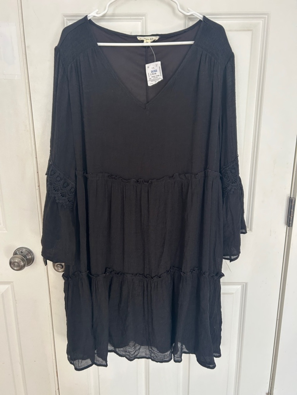 Indigo Rose Long Sleeve Midi Dress size 3X black Crochet-Sleeve Detail